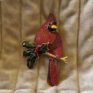 Joan Rivers Red and Green Cardinal Brooch